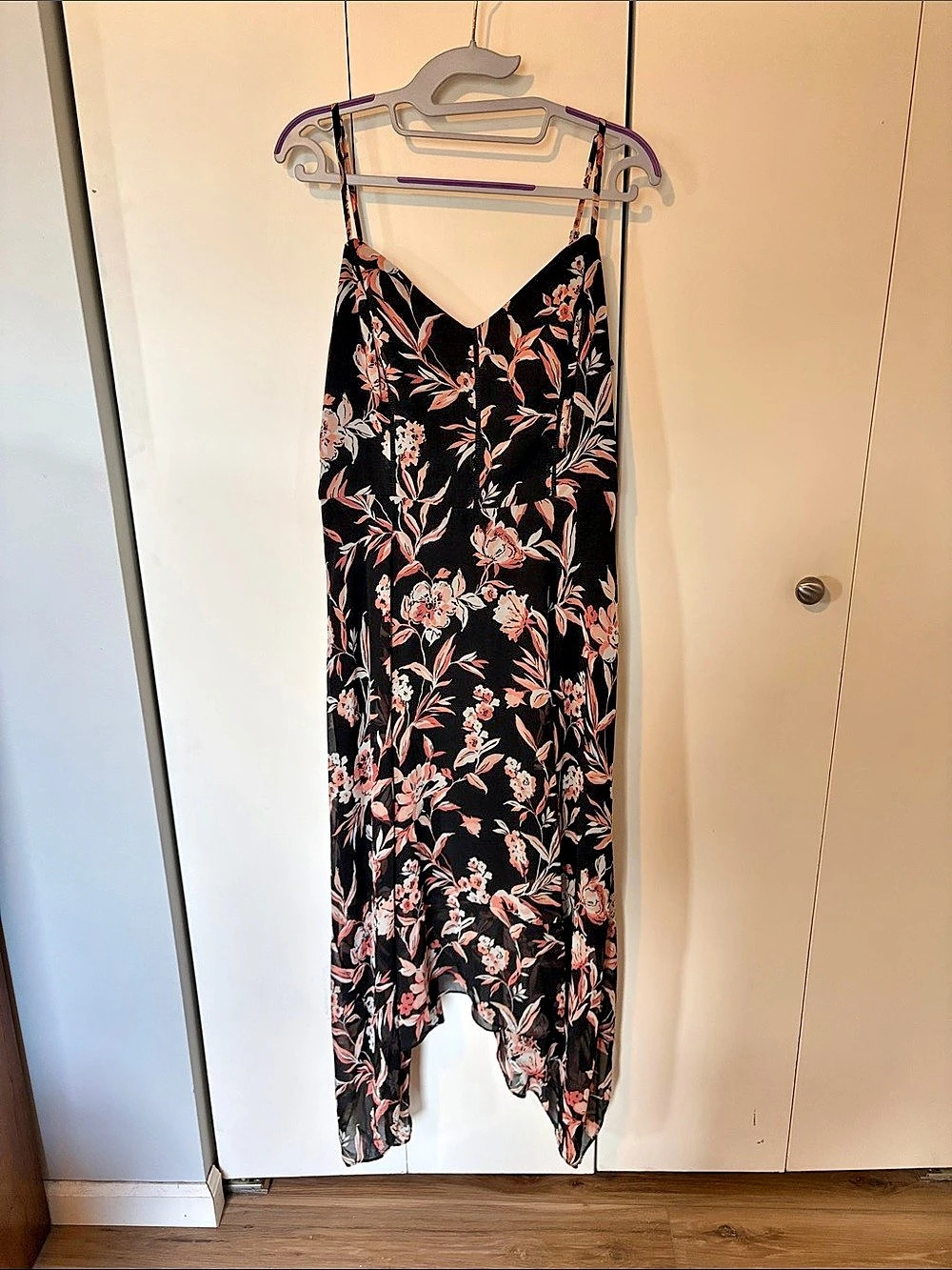 White House Black Market Floral Maxi Dress Black & Pink Size 14 Like New